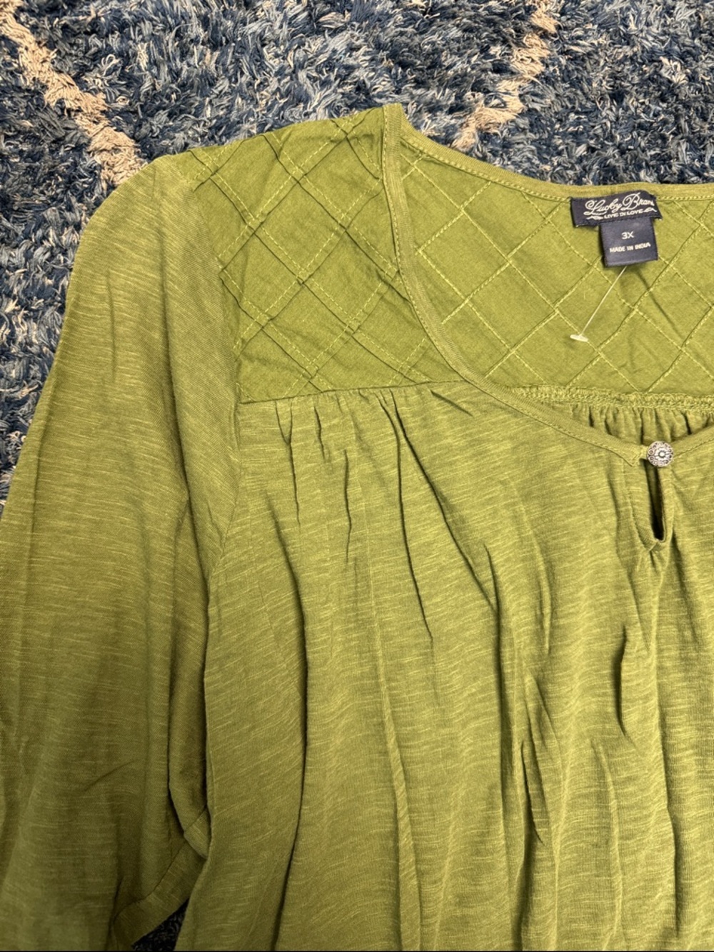 Lucky Brand Olive Green Scoop Neck Tunic Top 3/4 sheeve size 3X - Picture 3 of 9